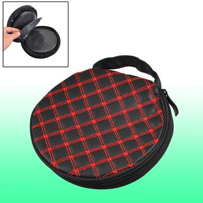 Handheld 20 CD Discs Zipper Closure Striped Holder Bag Red Black - Red, Black