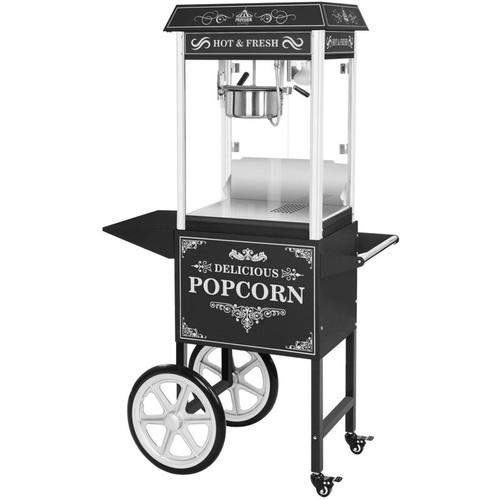 Royal Catering - Retro Popcornmaschine Popcornmaker Popcornautomat 1600W 5kg h Schwarz mit Wagen