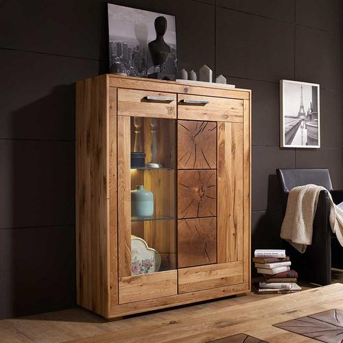 Wohnzimmer Highboard aus Wildeiche massiv LED Beleuchtung