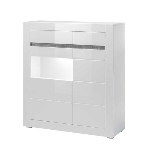 Wohnzimmer Highboard in Hochglanz Weiß und Beton Grau 100 cm breit