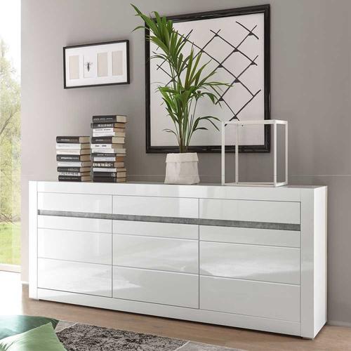 Wohnzimmer Sideboard in Weiß Hochglanz Beton Grau