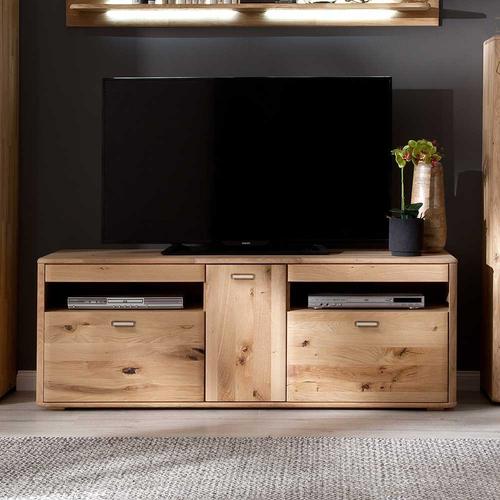 TV Bank Massivholz in Eiche Bianco 156 cm breit