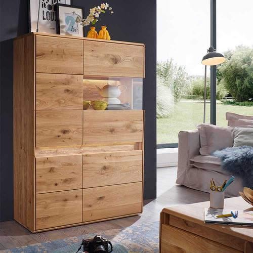 Esszimmer Highboard aus Wildeiche Massivholz LED Beleuchtung