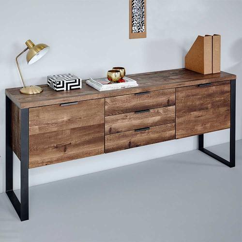 Flur Sideboard in Eiche dunkel und Schwarz 180 cm breit