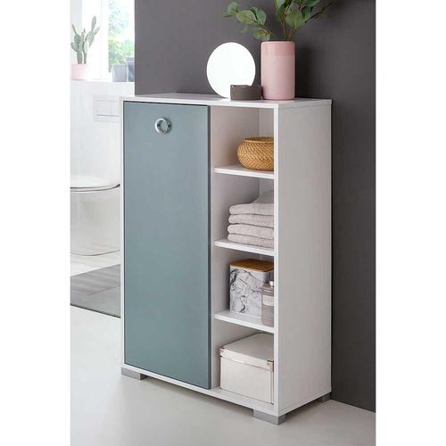 Badezimmer Highboard in Hellblau und Weiß 65 cm breit