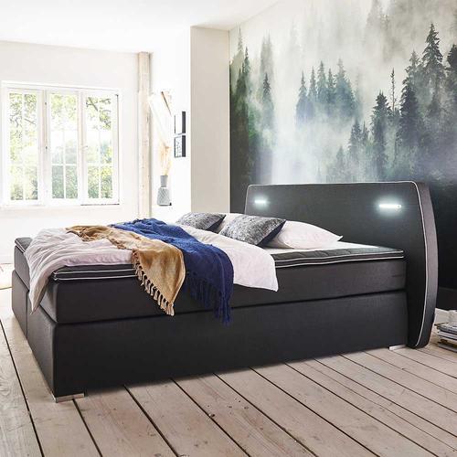 Springboxbett mit LED Beleuchtung Schwarz Webstoff