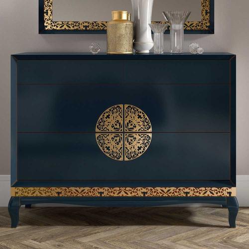 Italienisches Design Sideboard in Dunkelblau Blattgold verziert