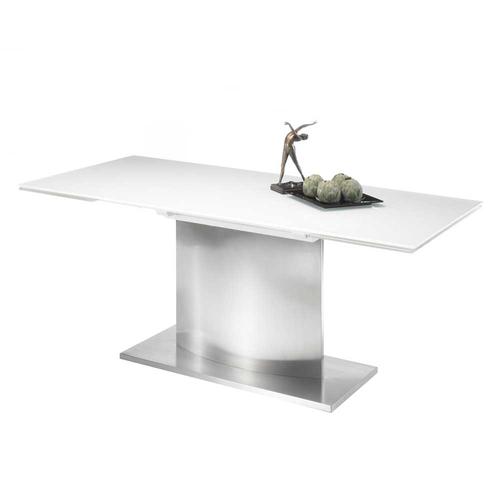 Design Esszimmer Tisch in Weiß und Silberfarben zwei Anlegeplatten
