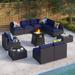 MakeYourDay 9-Seater Rattan/Wicker Sectional Sofa Set with 2 Kinds of Gas Fire Pit Tables