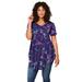 Plus Size Women's Swing Ultra Femme Tunic by Roaman's in Purple Lavender Blossoms (Size 22/24) Short Sleeve V-Neck Shirt