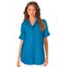 Plus Size Women's French Check Big Shirt by Roaman's in Ocean Teal Check (Size 18 W)