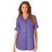 Plus Size Women's French Check Big Shirt by Roaman's in Grape Lavender Check (Size 32 W)