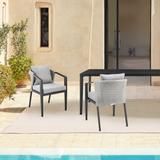 Palma Outdoor Patio Dining Chairs in Aluminum and Wicker with Grey Cushions - Set of 2 - N/A