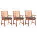 vidaXL Patio Dining Chairs 3 pcs with Cushions Solid Acacia Wood - Brown