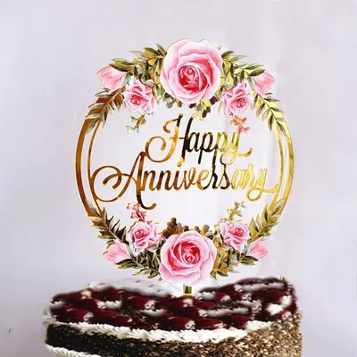 New Happy Anniversary Cake Topper Color Flowers Acrylic Birthday Cake Toppers Wedding Valentine's