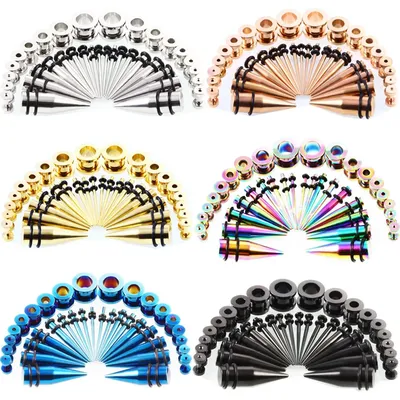 36pcs Stretching Kit Stainless Steel 14g-00g Ear Strecher Set Ear Expanders Tunnel Set Steel Taper