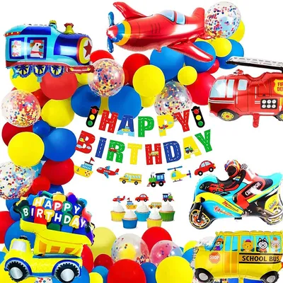 Birthday Decoration for boys Happy Birthday Banner Cars School Bus Train Fire Truck Motorcycle Plane