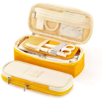 Angoo [C-Block] Classic Pocket Pen Pencil Case, Fold Canvas Stationery Storage Bag Organizer for