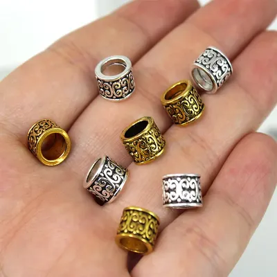 20Pcs/lot Tibetan Gold Silver Spacer Beads Alloy Big Hole Charm Beads for DIY Jewelry Bracelets Making Findings Accessories