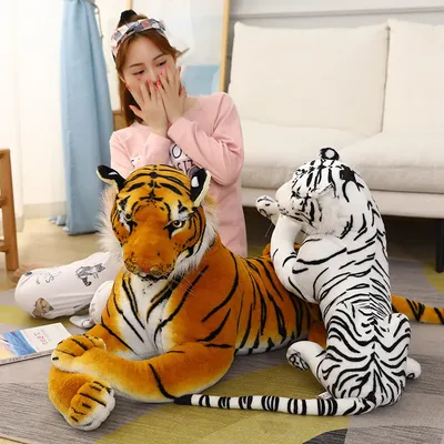 50-110CM Giant Lifelike Tiger Plush Toys Soft Wild Animals Simulation White Brown Tiger Jaguar Doll