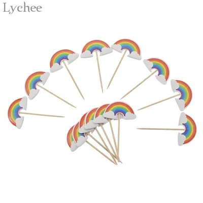Lychee Life 24pcs Cartoon Rainbow Cupcake Toppers Kids Birthday Party Wedding Decorations Cake Flag