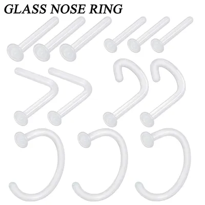 1PC Glass Nose Stud Transparent Glass Straight Nose Ring Retainer Holder Nose Hoop Ring Body