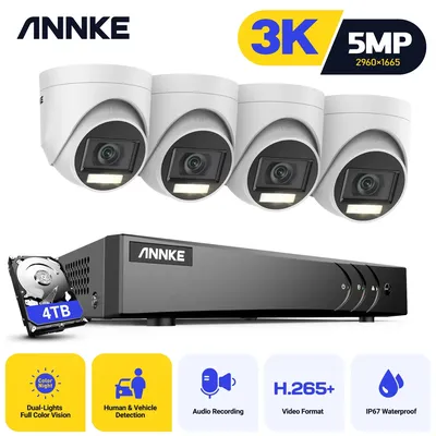 ANNKE 8CH 5MP Security Camera System 5MP Lite 5IN1 H.265+ DVR With 4PCS 5MP PIR HD EXIR Dome IP67