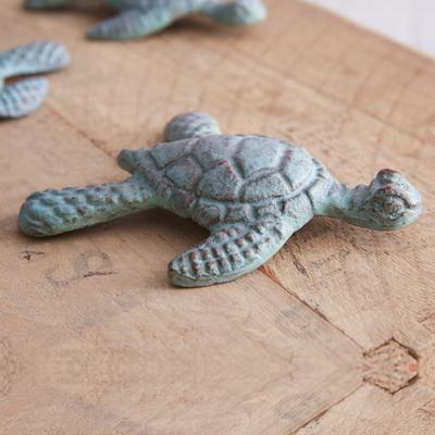 Decorative Verdigris Sea Turtle - Box of 4 - 4''W x 1''D x 5''H