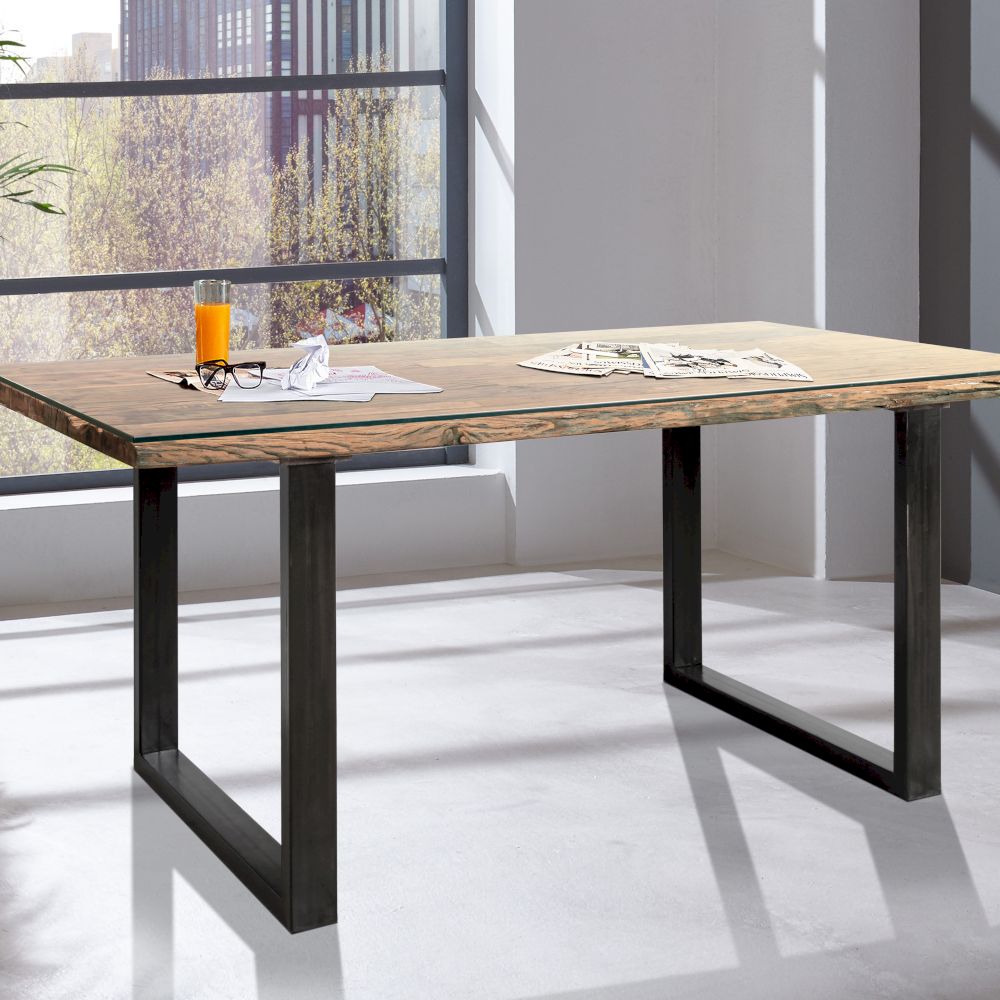 WOLFMÖBEL »City« Esstisch OLD mit Glasplatte 160x90 cm Image