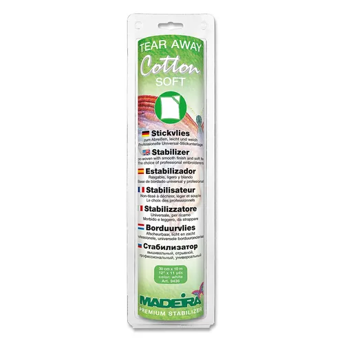 Madeira Stickvlies Cotton Soft, weiß, zum Abreißen, 10-m-Rolle