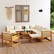 vidaXL 12-tlg. Garten-Lounge-Set mit Auflagen Creme Massivholz Akazie