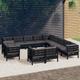 vidaXL 13-tlg. Garten-Lounge-Set mit Kissen Schwarz Massivholz Kiefer