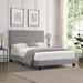 Modern Simple Style Full Size Upholstered Platform Bed Frame with Button Tufted Linen Fabric Headboard and Wood Slat Support