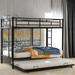 Modern Simple Style Metal Twin over Twin Bunk Bed with Full Length Guardrail, 2 Side Ladder and Wheeled Bed