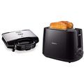 Tefal Ultracompact Sandwichmaker SM1552 | für dreieckige Sandwichtoasts 700W | Sandwich-Grill | 26.5 x 12 x 26 cm & Philips HD2581/90 Toaster, integrierter Brötchenaufsatz, 8 Bräunungsstufen, schwarz