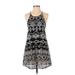 Casual Dress - A-Line Scoop Neck Sleeveless: Black Aztec or Tribal Print Dresses - Women's Size X-Small