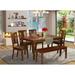 East West Furniture 6 Piece Dining Table Set- a Rectangle Wooden Table & 4 Dining Chairs with a Bench, Mahogany(Seat Options)