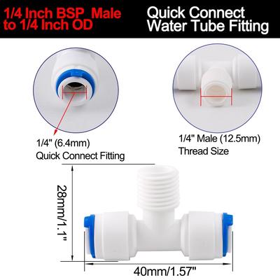 1/4 Inch BSP Male to 1/4 Inch OD Tee-type Quick Connect Purifier Tube Push 3pcs - White,Blue - 40 x 28 x 15mm