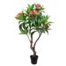4.75ft Fuchsia Artificial Plumeria Flower Tree Tropical Plant in Black Pot - 57" H x 35" W x 32" DP