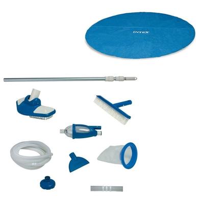 Intex 18 Ft Round Easy Set Solar Cover and Deluxe Pool Maintenance Kit w/ Vacuum - 10.7