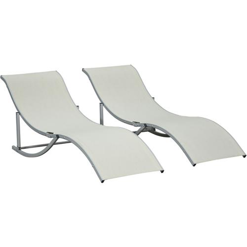 2er Set Sonnenliege Gartenliegen Stoffliege Relaxliege ergonomisch Aluminium Texteline Beige 165 x