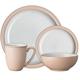 Denby - Elements Shell Peach Dinner Set For 1 - 4 Piece Ceramic Tableware - Dishwasher Microwave Safe Crockery Single Place Setting - 1 x Dinner Plate, 1 x Small Plate, 1 x Cereal Bowl, 1 x Coffee Mug
