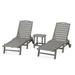 POLYWOOD® Nautical 3-Piece Chaise Lounge w/ Wheels Set w/ South Beach 18" Outdoor Side Table Plastic | Wayfair PWS718-1-GY