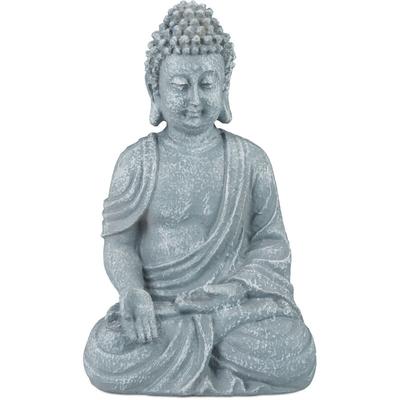 Relaxdays - Buddha Figur sitzend 18cm, Dekofigur für Wohnzimmer, Bad und Garten, Image