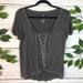 American Eagle Outfitters Tops | American Eagle Size Medium Lace Up Gray Short Sleeve Soft Sexy Top Corset | Color: Gray | Size: M