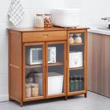 Latitude Run® 4 Tier Rayon from Bamboo Sideboard Cupboard Kitchen Storage Cabinet Wood in Brown | 34.3 H x 39 W x 13 D in | Wayfair