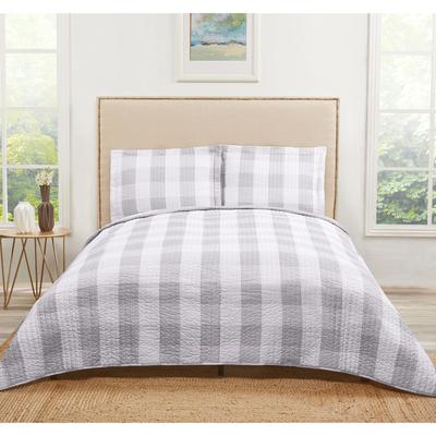 Everyday Buffalo Plaid Quilt Set by Truly Soft in Grey White (Size KING)