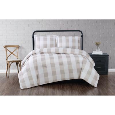 Everyday Buffalo Plaid Comforter Set by Truly Soft in Khaki White (Size FL/QUE)