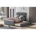 Linen Upholstered Platform Bed With Headboard and Trundle, Twin/Full