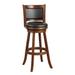 Pio 34 Inch Extra Tall Swivel Bar Stool, Wood, Faux Leather, Cherry Brown